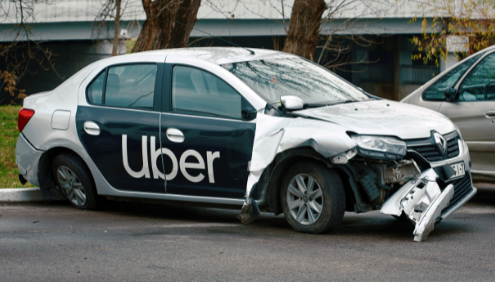 Uber vehicle after a motor vehicle accident in the Long Beach and Los Angeles area